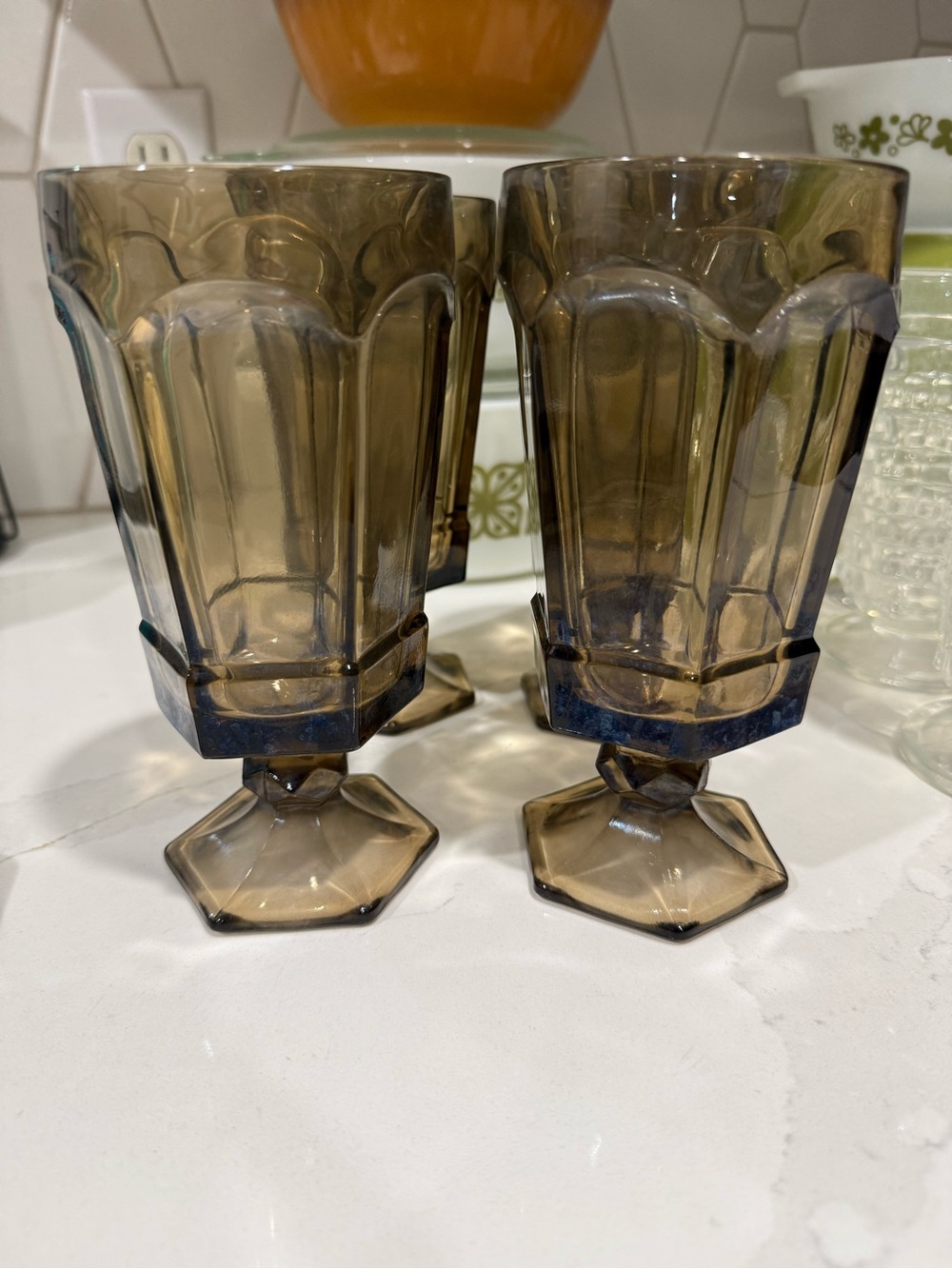 Fostoria Virginia Iced Tea Goblets Smoky Brown Pressed Glass Set of 4